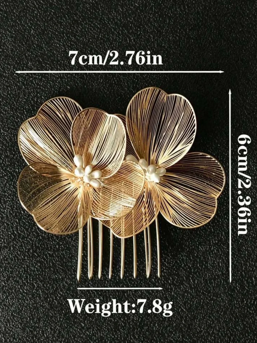 Gold Floral Wire Hair Comb with Pearl Accents